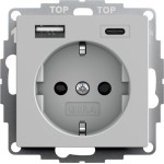 Gira 2459015 Schuko-Steckdose 16A 250V mit erhöhten Berührungsschutz (Shutter) und USB-Spannungsversorgung 2-fach Typ A / Typ C Grau matt 