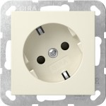 Gira 441801 Schuko-Steckdose 16A 250V mit um 30° gedrehtem Einsatz und erhöhten Berührungsschutz (Shutter) System 55 Cremeweiß glänzend 