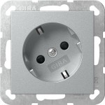 Gira 441826 Schuko-Steckdose 16A 250V mit um 30° gedrehtem Einsatz und erhöhten Berührungsschutz (Shutter) System 55 Farbe Alu 