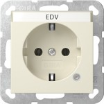 Gira 445201 Schuko-Steckdose 16A 250V mit Kontrolllicht und Beschriftungsfeld System 55 Cremeweiß glänzend 