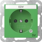 Gira 4452107 Schuko-Steckdose 16A 250V mit grünem Kontrolllicht und Beschriftungsfeld mit grüner Abdeckung und Aufdruck 'SV' (Sicherheitsversorgung) Grün glänzend 