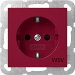 Gira 4453108 Schuko-Steckdose 16A 250V mit erhöhten Berührungsschutz (Shutter) mit roter Abdeckung und Aufdruck 'WSV' (weitere Sicherheitsversorgung) Rot glänzend 