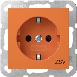 Gira 4453109 Schuko-Steckdose 16A 250V mit erhöhten Berührungsschutz (Shutter) mit oranger Abdeckung und Aufdruck 'ZSV' (zusätzliche Sicherheitsversorgung) Orange glänzend 