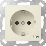 Gira 445801 Schuko-Steckdose 16A 250V mit Aufdruck 'EDV' System 55 Cremeweiß glänzend 