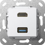 Gira 567903 Einsatz HDMI und USB 3.0 Typ A Kabelpeitsche Reinweiß glänzend 