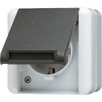 Jung 820KIW SCHUKO Steckdose 16A 250V integrierter erhöhter Berührungsschutz SAFETY+ Klappdeckel senkrecht IP44 WG 800 