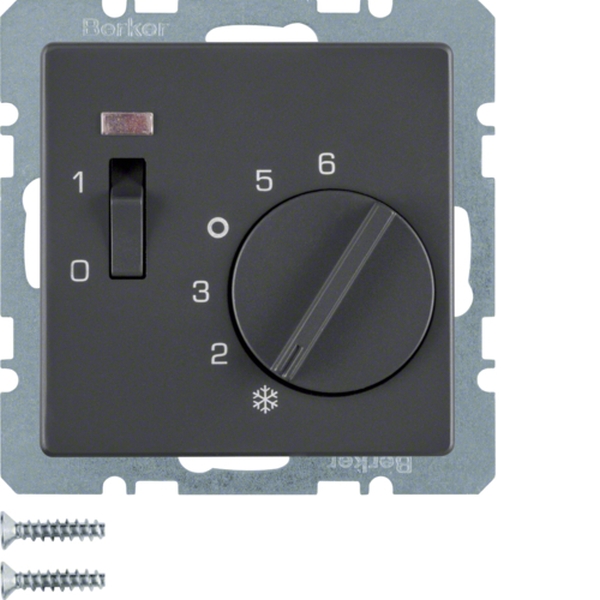 Berker 20316086 Temperaturregler 24V mit Öffner Zentralstück Wippschalter und LED Q.1/Q.3/Q.7/Q.9 anthrazit samt