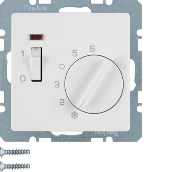 Berker 20316089 Temperaturregler 24V mit Öffner Zentralstück Wippschalter und LED Q.1/Q.3/Q.7/Q.9 polarweiß samt