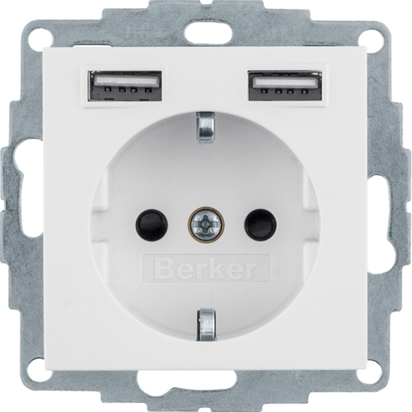 Berker 48036089 Schuko-Steckdose/USB A-A Q.1/Q.3/Q.7/Q.9 polarweiß samt