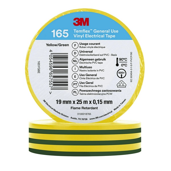 3M Temflex 165 Isolierband grün/gelb 19mm x 25 Meter