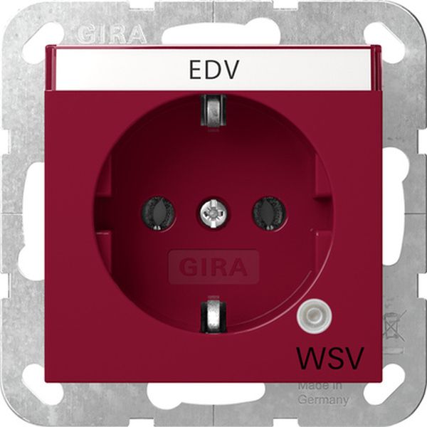 Gira 4452108 Schuko-Steckdose 16A 250V mit grünem Kontrolllicht und Beschriftungsfeld mit roter Abdeckung und Aufdruck 'WSV' (weitere Sicherheitsversorgung) Rot glänzend