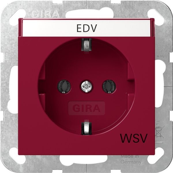 Gira 4457108 Schuko-Steckdose 16A 250V mit Beschriftungsfeld mit roter Abdeckung und Aufdruck 'WSV' (weitere Sicherheitsversorgung) Rot glänzend