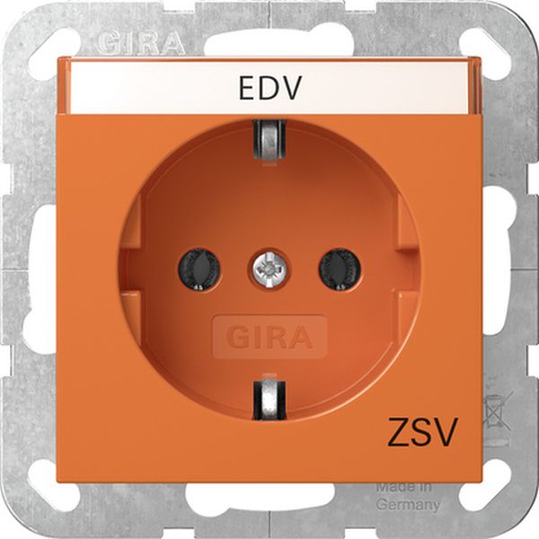 Gira 4457109 Schuko-Steckdose 16A 250V mit Beschriftungsfeld mit oranger Abdeckung und Aufdruck 'ZSV' (zusätzliche Sicherheitsversorgung) Orange glänzend