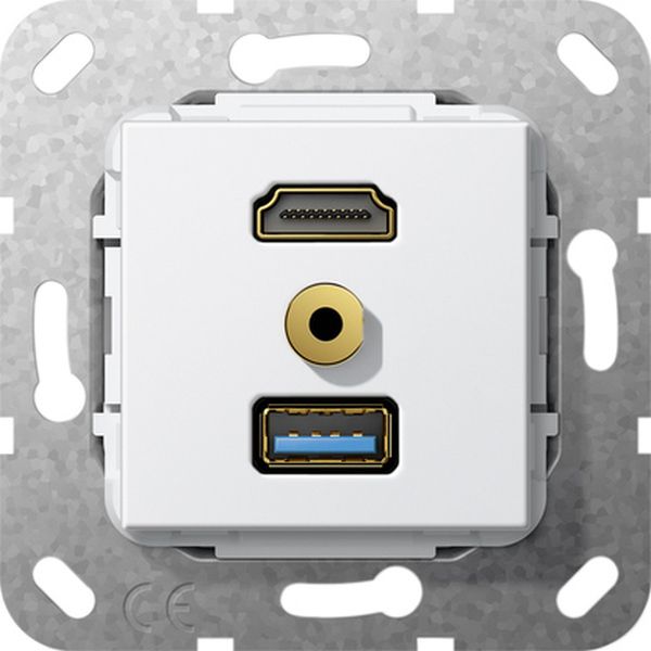 Gira 568003 Einsatz HDMI USB 3.0 Typ A und Miniklinke 3,5mm Kupplung HDMI+USB Kabelpeitsche Miniklinke Reinweiß glänzend