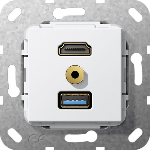 Gira 568103 Einsatz HDMI USB 3.0 Typ A und Miniklinke 3,5mm Kabelpeitsche Reinweiß glänzend