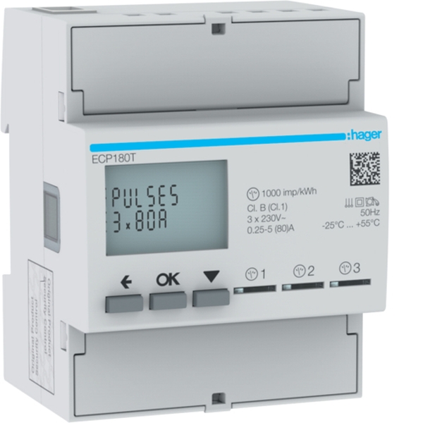 Hager ECP180T Energiezähler 1phasig direkt 3x80A 4TE S0