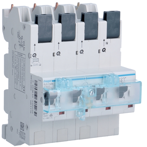 Hager HTS635C SLS Schalter 4-polig 3P+N Cs-Charakteristik 35A für Sammelschiene QuickConnect