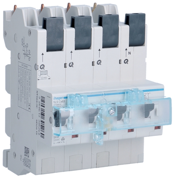 Hager HTS663C SLS Schalter 4-polig 3P+N Cs-Charakteristik 63A für Sammelschiene QuickConnect