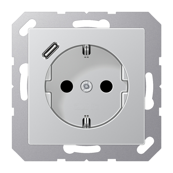 Jung A1520-18CAL SCHUKO Steckdose 16A 250V mit USB-Ladegerät 1xTyp C integrierter erhöhter Berührungsschutz SAFETY+ Serie A aluminium