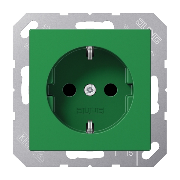 Jung A1520BFKIGN SCHUKO Steckdose 16A 250V integrierter erhöhter Berührungsschutz SAFETY+ Thermoplast Serie AS/A grün (für SV)