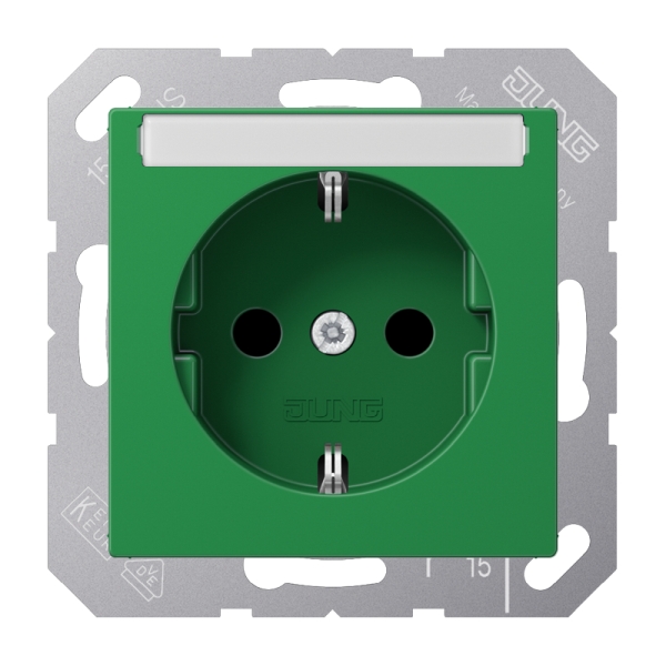 Jung A1520BFKINAGN SCHUKO Steckdose 16A 250V mit Schriftfeld integrierter erhöhter Berührungsschutz SAFETY+ Thermoplast Serie AS/A grün (für SV)