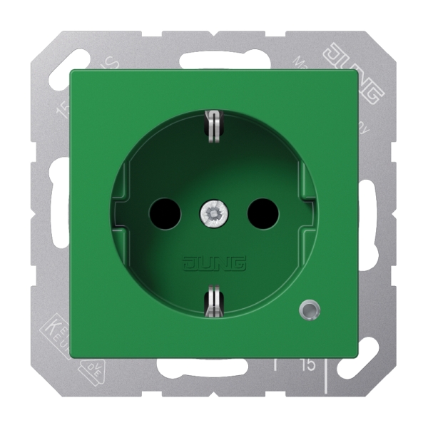 Jung A1520BFKOGN SCHUKO Steckdose 16A 250V mit Funktionsanzeige integrierter erhöhter Berührungsschutz SAFETY+ Thermoplast Serie AS/A grün (für SV)