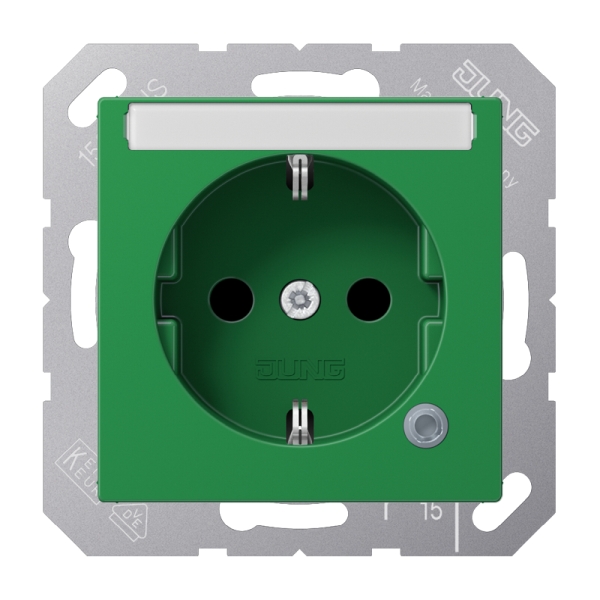 Jung A1520BFNAKOGN SCHUKO Steckdose 16A 250V ohne Krallen mit Funktionsanzeige mit Schriftfeld integrierter erhöhter Berührungsschutz SAFETY+ Thermoplast Ser