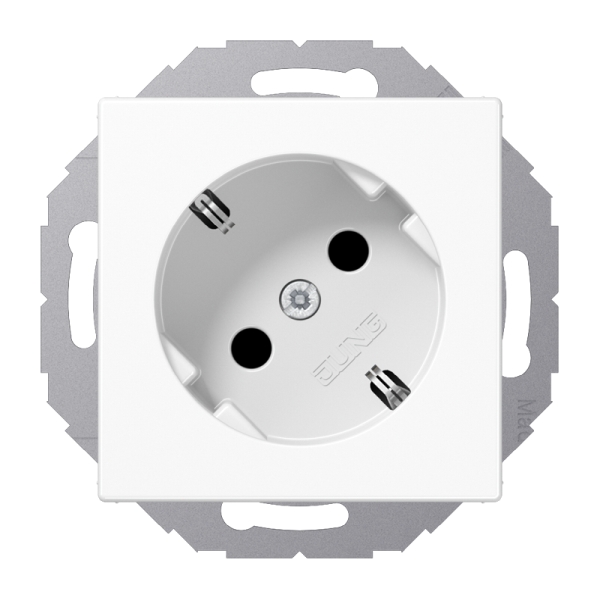 Jung A520-45KIWW Schuko-Steckdose 45° 16A 250V integrierter erhöhter Berührungsschutz SAFETY+ Duroplast Serie AS/A alpinweiß