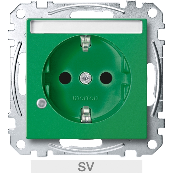 Merten MEG2303-0304 Schuko-Steckdose Sonderstromkreis Kontrolllicht Schriftfeld Berührungsschutz Steckklemmen SV grün System M