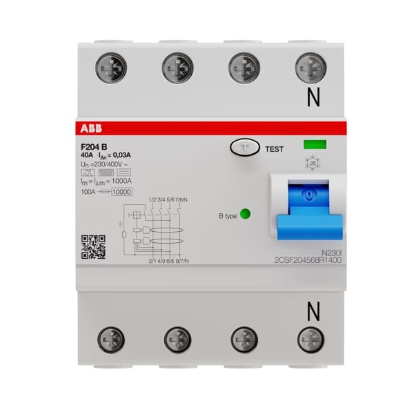 ABB F204 B-40/0.03 F204B-40/0,03 FI-Schutzschalter Typ B 4P 40A 30mA 3kA 4TE 2CSF204568R1400