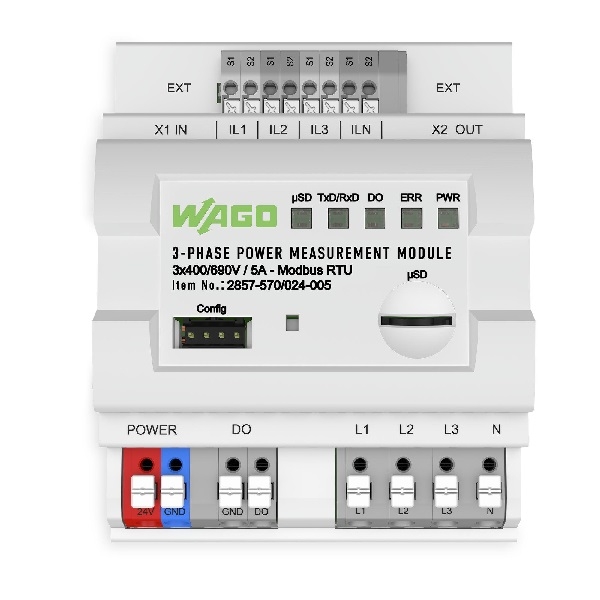 Wago 2857-570/024-001 3-Phasen-Leistungsmessumformer 3x400/690 V/1 - MODBUS RTU