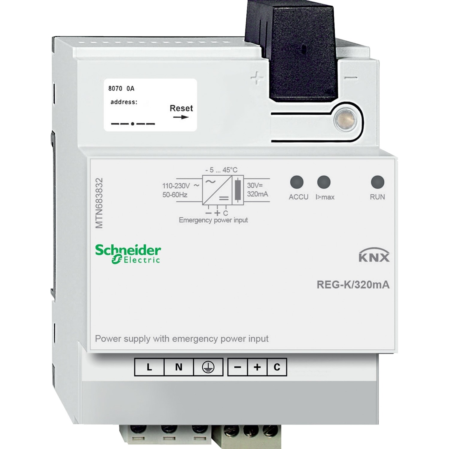 Schneider Electric MTN683832 KNX Spannungsversorgung REG-K/320 mA mit Notstromeingang lichtgrau