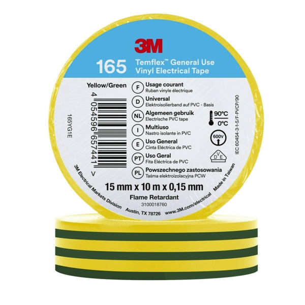 3M Temflex165 grüngb15X10 PVC Elektro-Isolierband 165YG1E