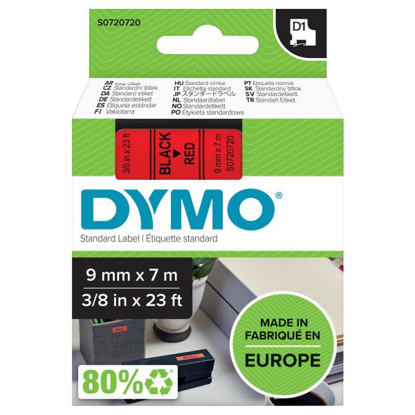 Dymo 40917 D1 Schriftband 9mm/7m schwarz auf rot